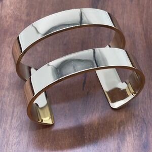 Ann Taylor Double Band Cuff Bracelet Gold Tone Minimal Modernist Polished